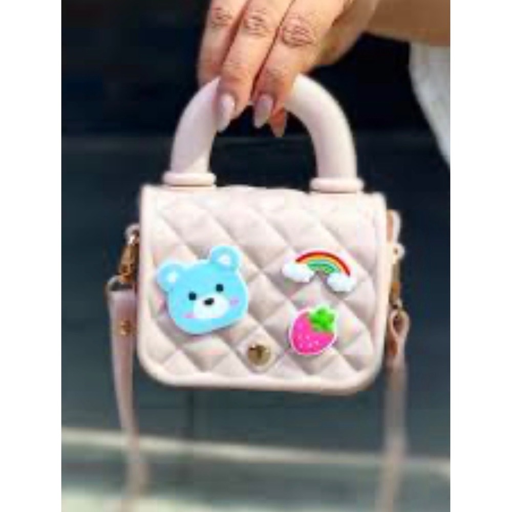 Mini Quilted Silicone Handbag – White – Bear, Rainbow & Strawberry – NWT